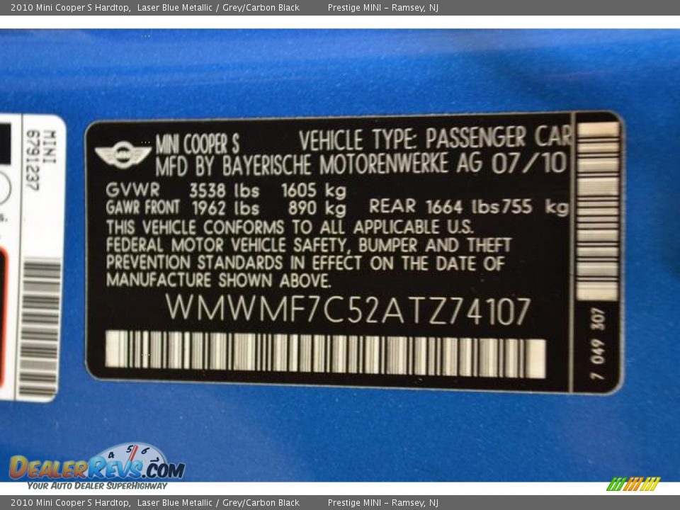 2010 Mini Cooper S Hardtop Laser Blue Metallic / Grey/Carbon Black Photo #27