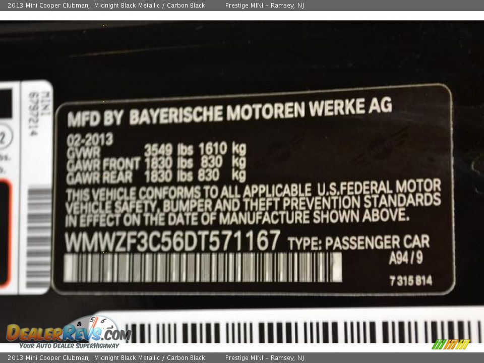 2013 Mini Cooper Clubman Midnight Black Metallic / Carbon Black Photo #28