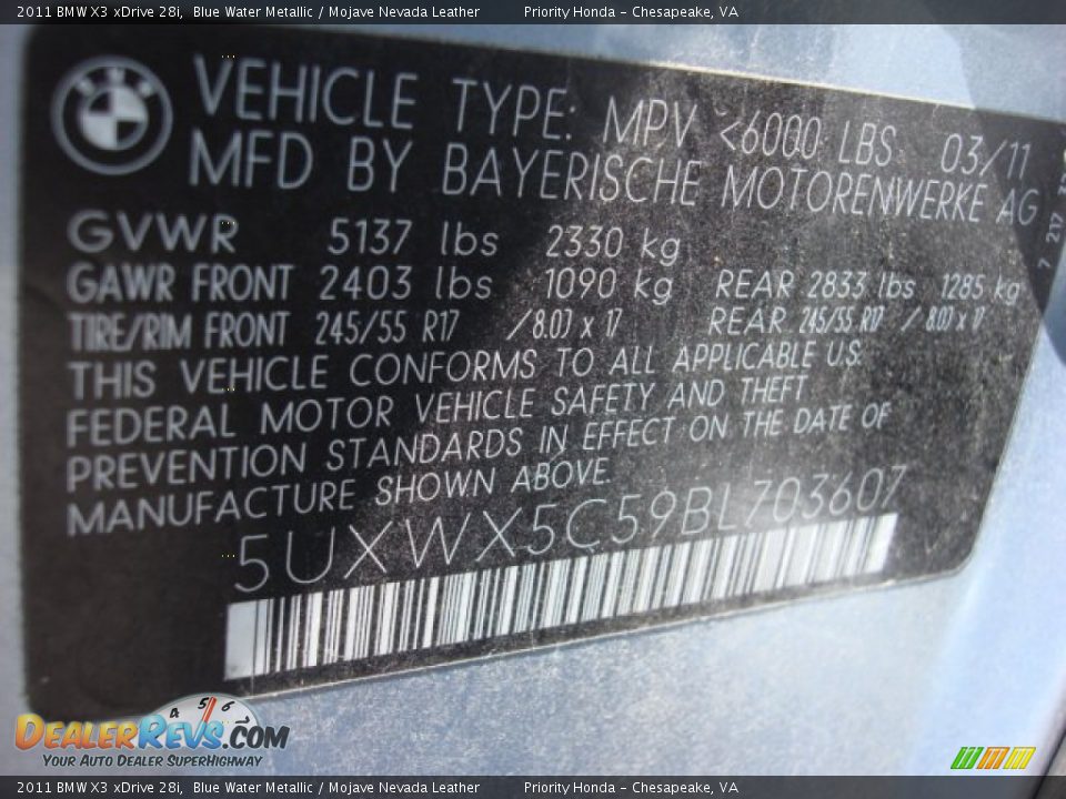 2011 BMW X3 xDrive 28i Blue Water Metallic / Mojave Nevada Leather Photo #33