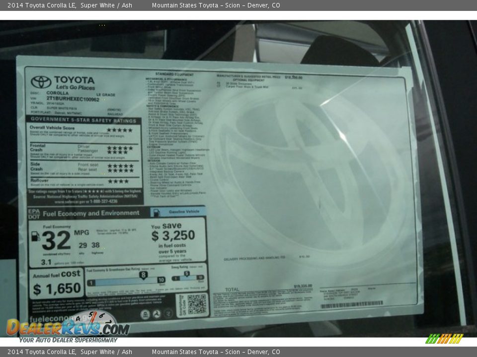 2014 Toyota Corolla LE Super White / Ash Photo #10