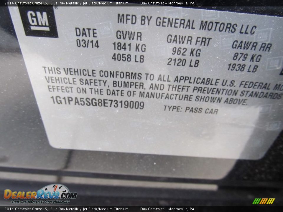 2014 Chevrolet Cruze LS Blue Ray Metallic / Jet Black/Medium Titanium Photo #19