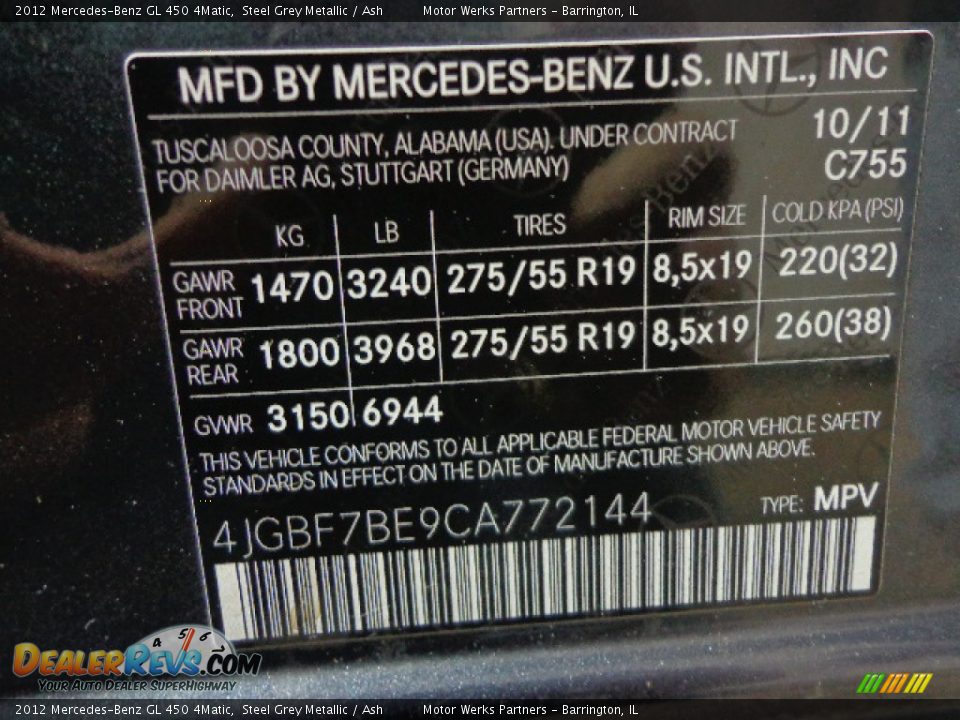 2012 Mercedes-Benz GL 450 4Matic Steel Grey Metallic / Ash Photo #20