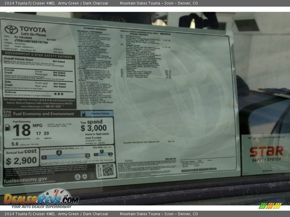 2014 Toyota FJ Cruiser 4WD Army Green / Dark Charcoal Photo #11