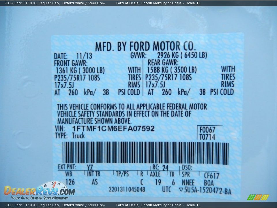 2014 Ford F150 XL Regular Cab Oxford White / Steel Grey Photo #11