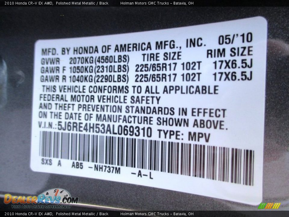 2010 Honda CR-V EX AWD Polished Metal Metallic / Black Photo #5