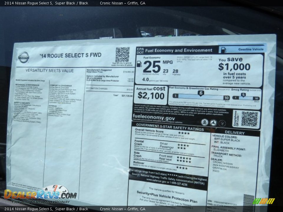 2014 Nissan Rogue Select S Window Sticker Photo #13