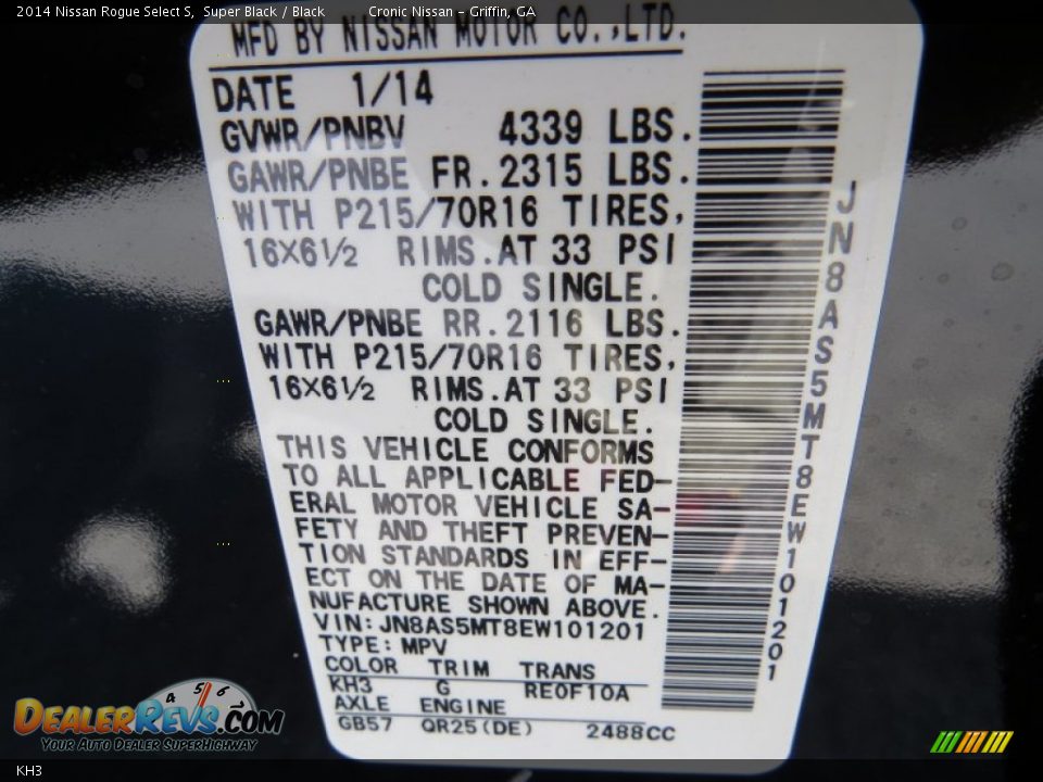 Nissan Color Code KH3 Super Black