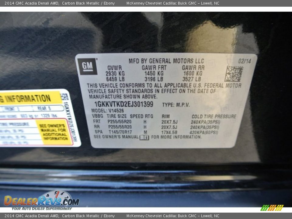 2014 GMC Acadia Denali AWD Carbon Black Metallic / Ebony Photo #7