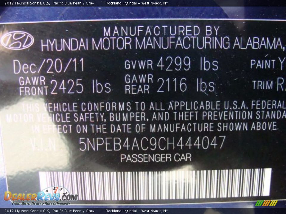 2012 Hyundai Sonata GLS Pacific Blue Pearl / Gray Photo #31