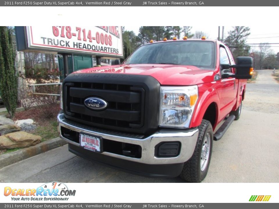 2011 Ford F250 Super Duty XL SuperCab 4x4 Vermillion Red / Steel Gray Photo #2