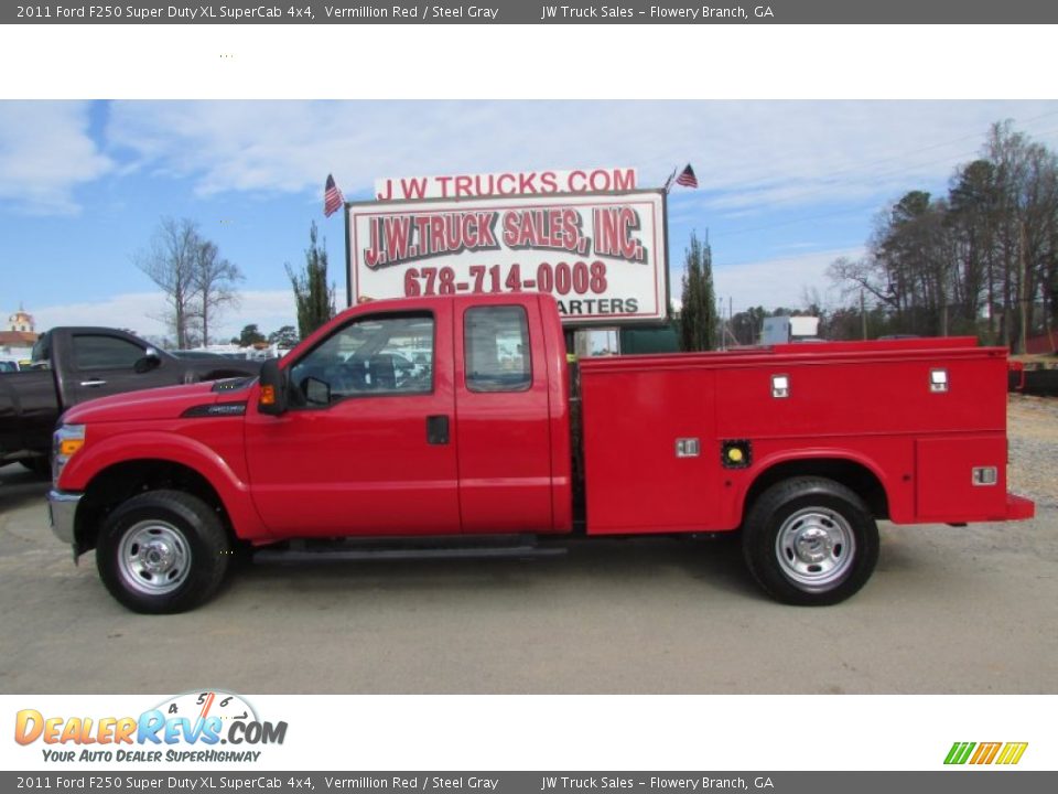 2011 Ford F250 Super Duty XL SuperCab 4x4 Vermillion Red / Steel Gray Photo #4
