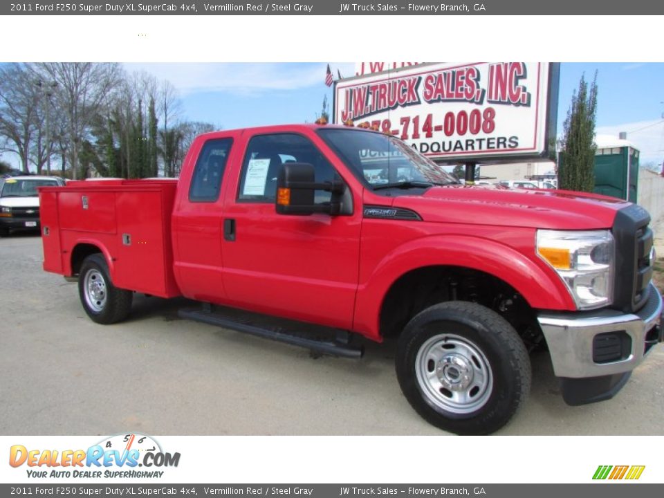 2011 Ford F250 Super Duty XL SuperCab 4x4 Vermillion Red / Steel Gray Photo #11