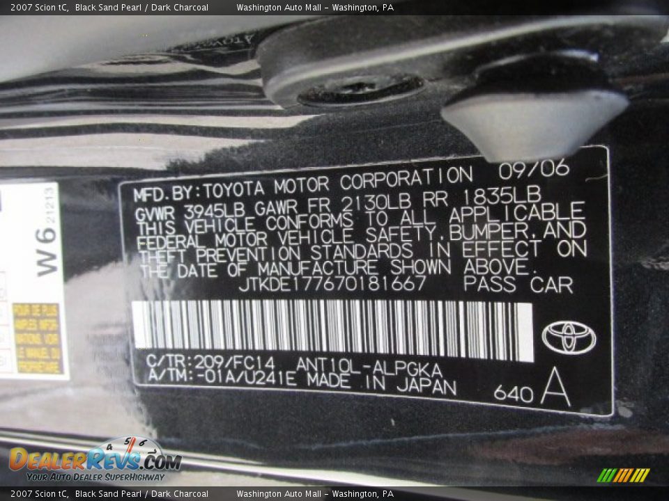 2007 Scion tC Black Sand Pearl / Dark Charcoal Photo #19