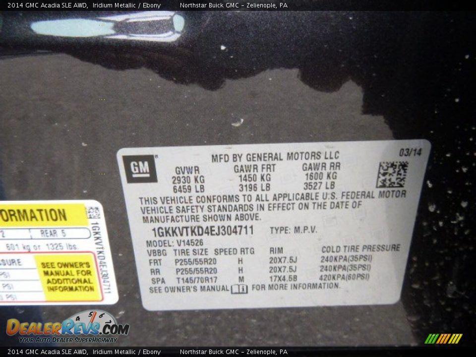 2014 GMC Acadia SLE AWD Iridium Metallic / Ebony Photo #20