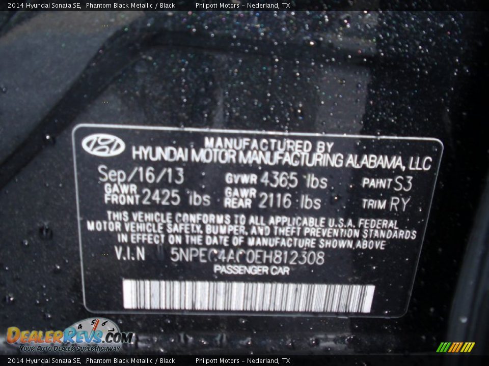 2014 Hyundai Sonata SE Phantom Black Metallic / Black Photo #34