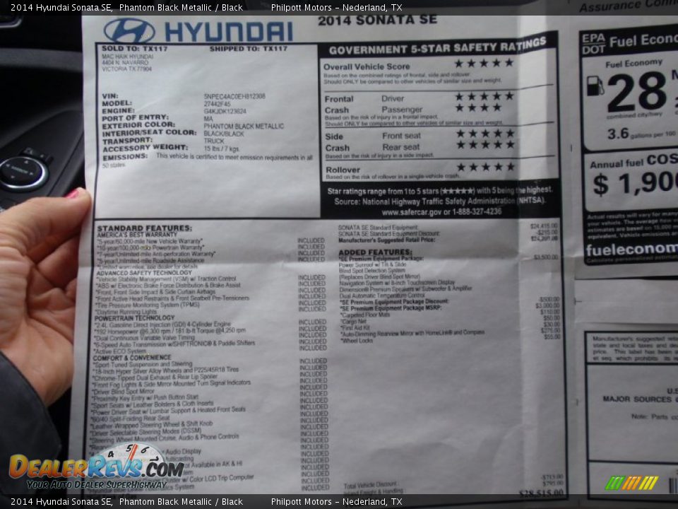2014 Hyundai Sonata SE Phantom Black Metallic / Black Photo #35