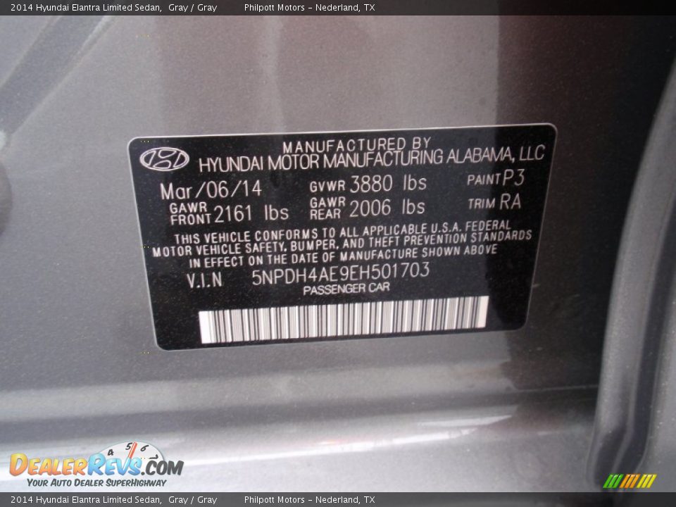 2014 Hyundai Elantra Limited Sedan Gray / Gray Photo #35