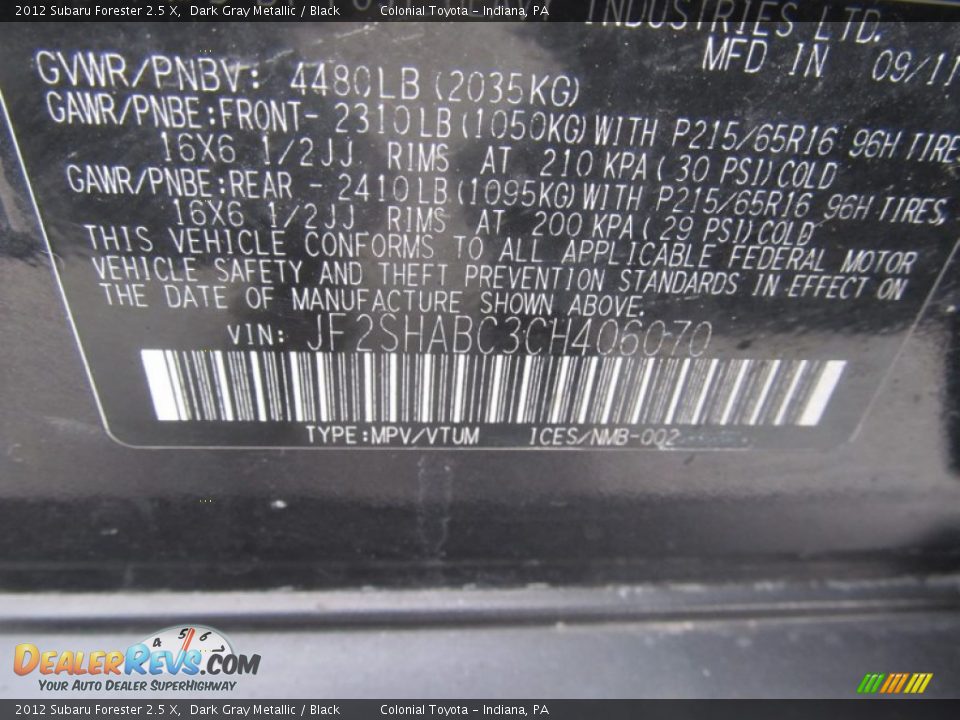 2012 Subaru Forester 2.5 X Dark Gray Metallic / Black Photo #19