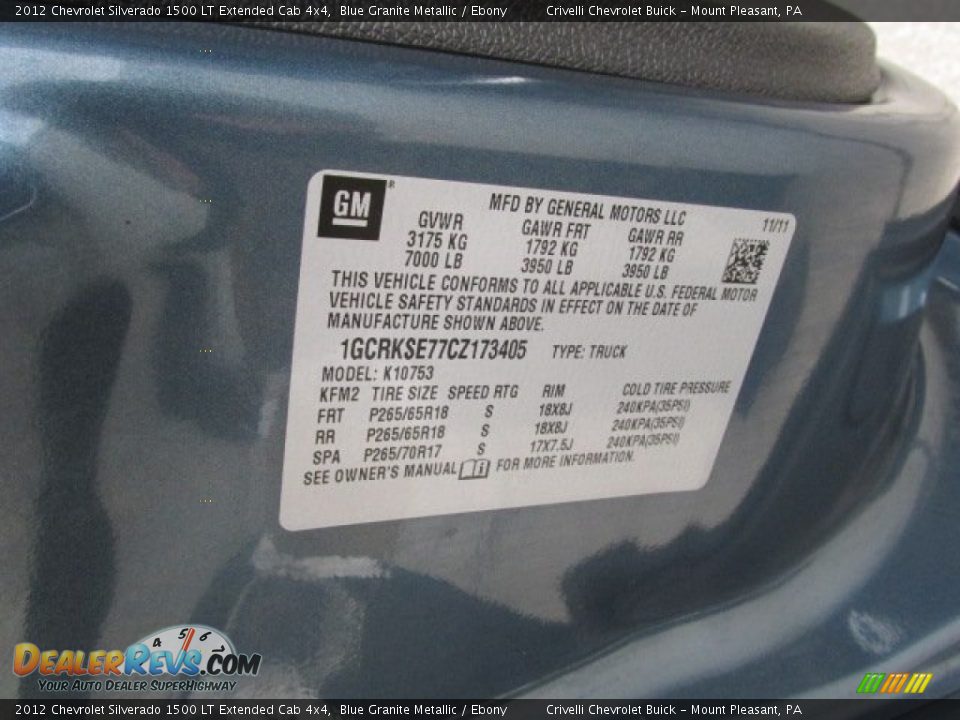 2012 Chevrolet Silverado 1500 LT Extended Cab 4x4 Blue Granite Metallic / Ebony Photo #34