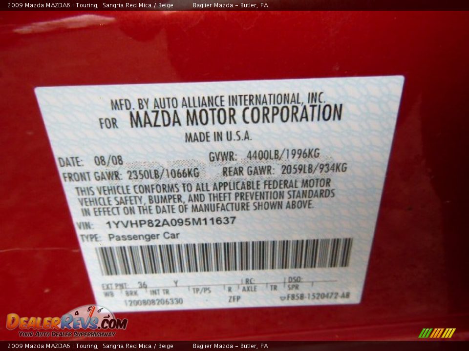 2009 Mazda MAZDA6 i Touring Sangria Red Mica / Beige Photo #25