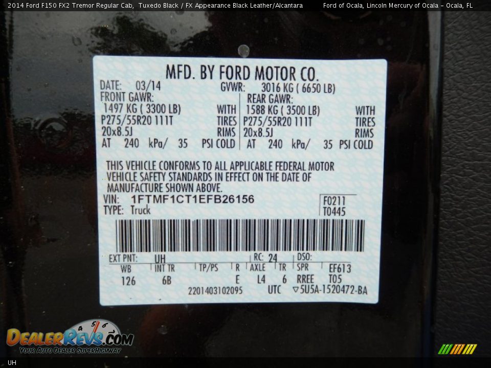 Ford Color Code UH Tuxedo Black