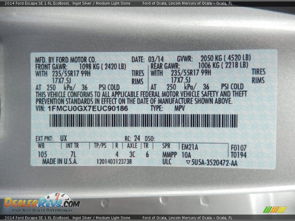 2014 Ford Escape SE 1.6L EcoBoost Ingot Silver / Medium Light Stone Photo #13