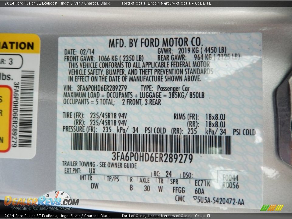 2014 Ford Fusion SE EcoBoost Ingot Silver / Charcoal Black Photo #12