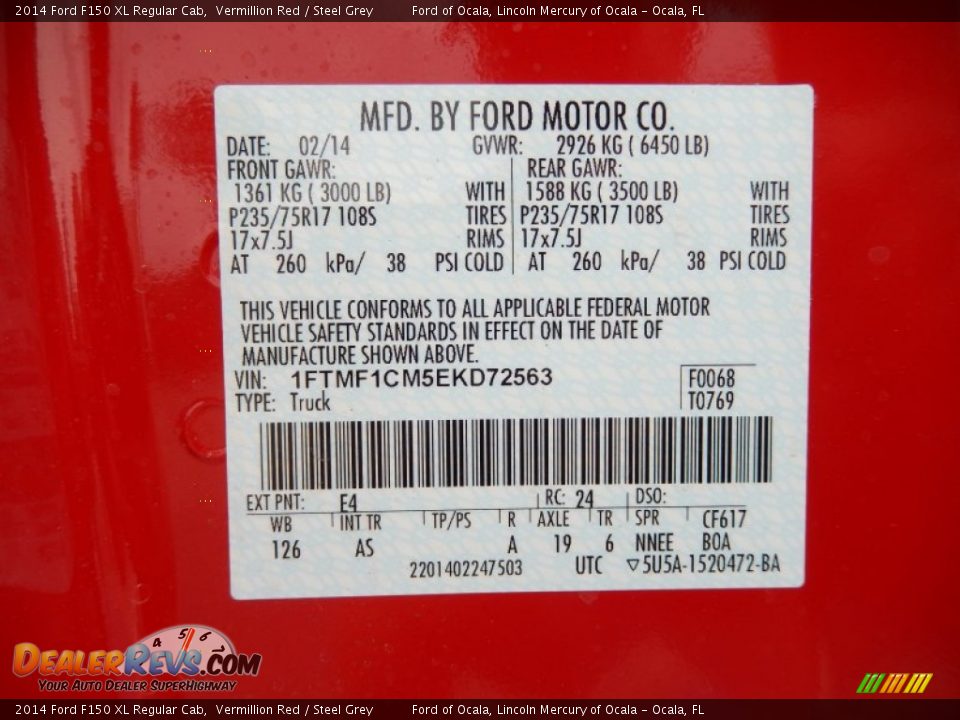 2014 Ford F150 XL Regular Cab Vermillion Red / Steel Grey Photo #11