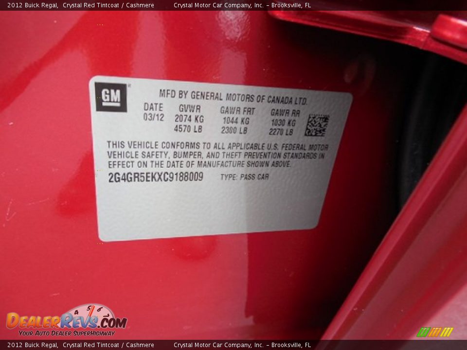 2012 Buick Regal Crystal Red Tintcoat / Cashmere Photo #22