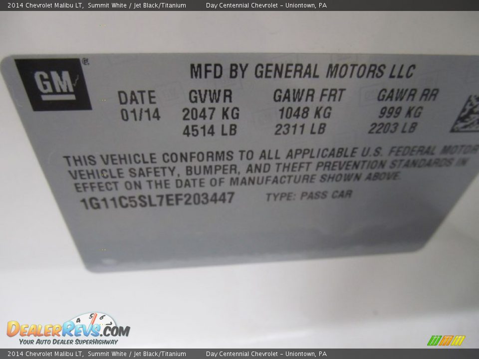 2014 Chevrolet Malibu LT Summit White / Jet Black/Titanium Photo #19