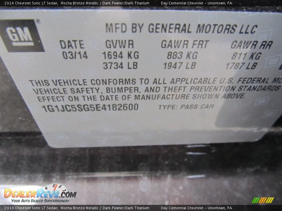 2014 Chevrolet Sonic LT Sedan Mocha Bronze Metallic / Dark Pewter/Dark Titanium Photo #19