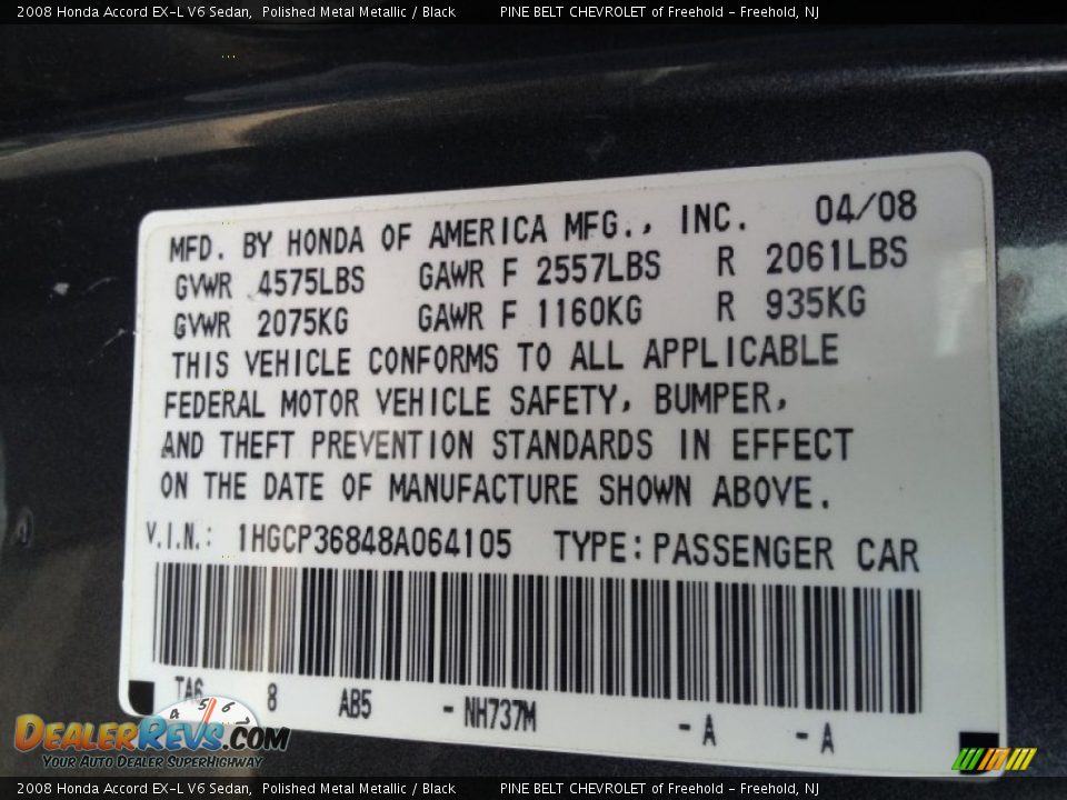 2008 Honda Accord EX-L V6 Sedan Polished Metal Metallic / Black Photo #27