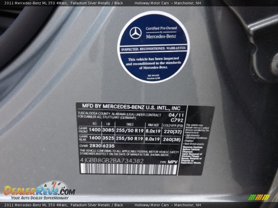 2011 Mercedes-Benz ML 350 4Matic Palladium Silver Metallic / Black Photo #11