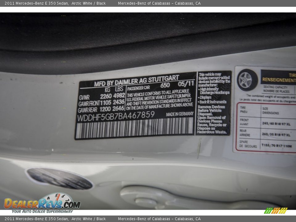 2011 Mercedes-Benz E 350 Sedan Arctic White / Black Photo #20