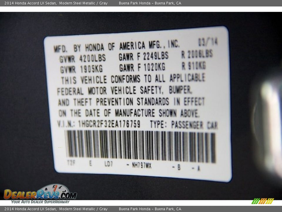 2014 Honda Accord LX Sedan Modern Steel Metallic / Gray Photo #21