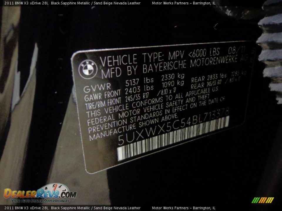 2011 BMW X3 xDrive 28i Black Sapphire Metallic / Sand Beige Nevada Leather Photo #27