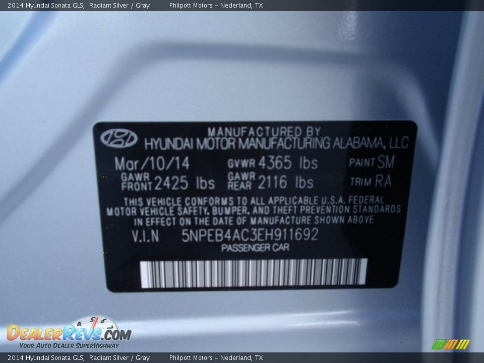 2014 Hyundai Sonata GLS Radiant Silver / Gray Photo #32
