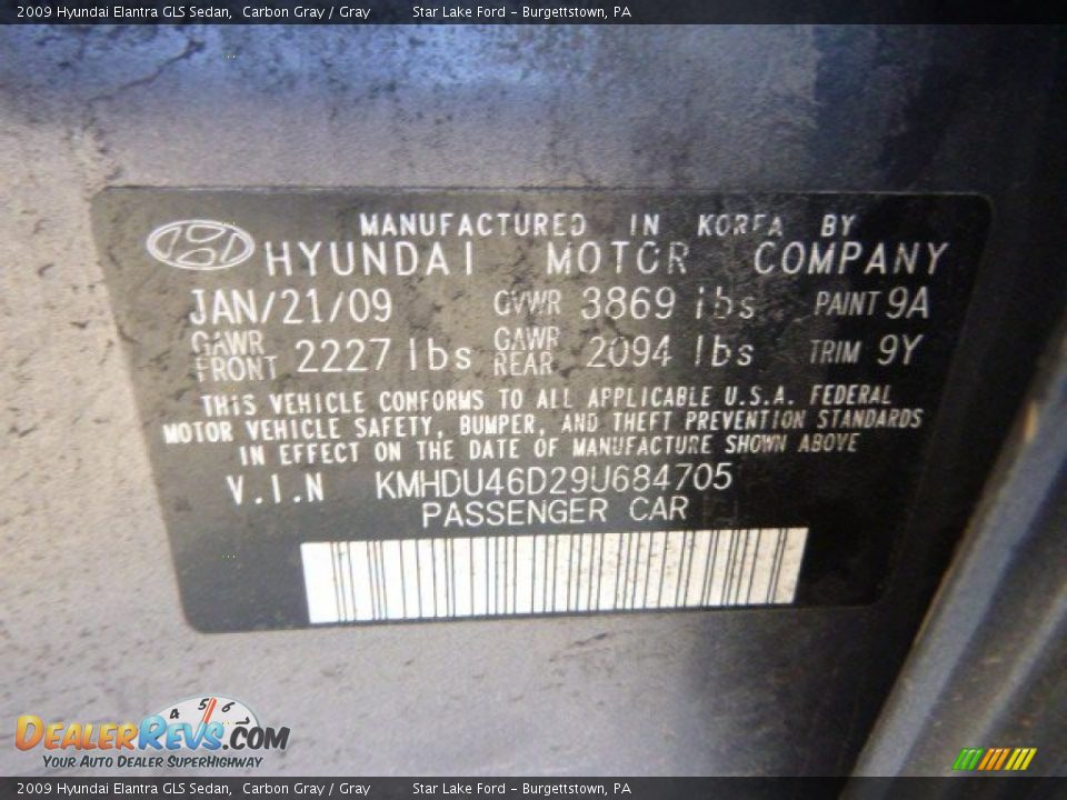 2009 Hyundai Elantra GLS Sedan Carbon Gray / Gray Photo #20
