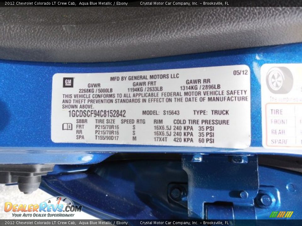 2012 Chevrolet Colorado LT Crew Cab Aqua Blue Metallic / Ebony Photo #22