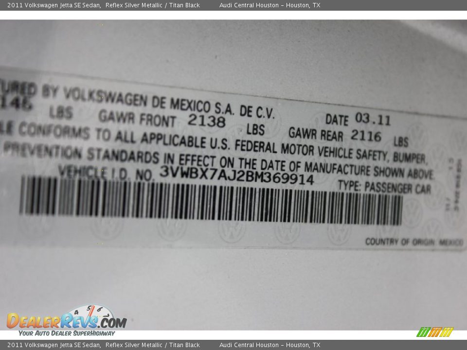 2011 Volkswagen Jetta SE Sedan Reflex Silver Metallic / Titan Black Photo #26