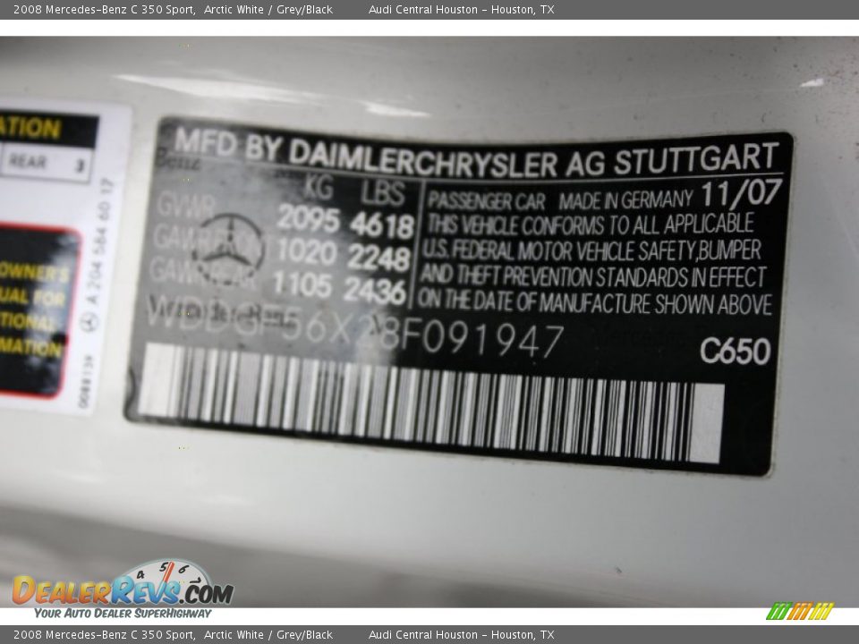 2008 Mercedes-Benz C 350 Sport Arctic White / Grey/Black Photo #35