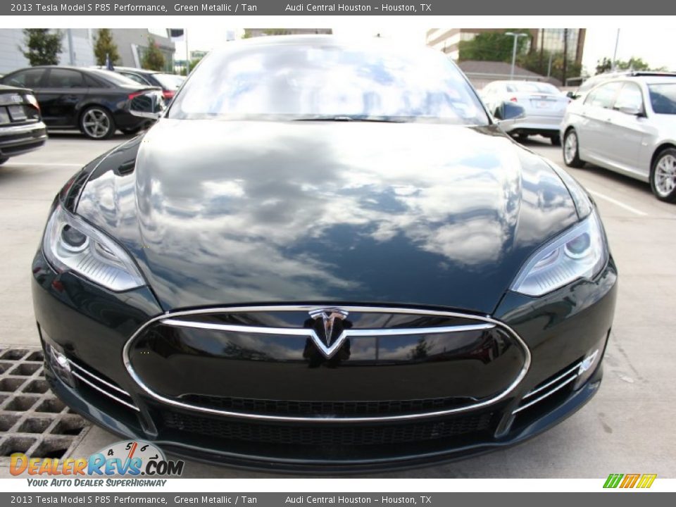 2013 Tesla Model S P85 Performance Green Metallic / Tan Photo #2