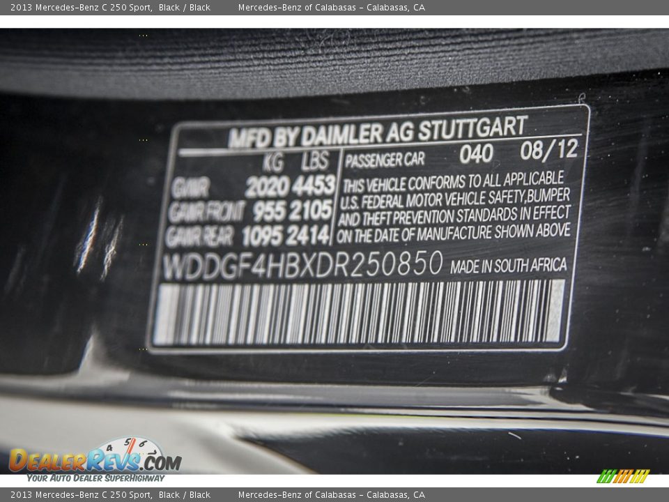 2013 Mercedes-Benz C 250 Sport Black / Black Photo #20