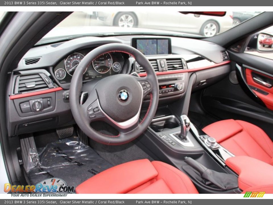 2013 BMW 3 Series 335i Sedan Glacier Silver Metallic / Coral Red/Black Photo #10