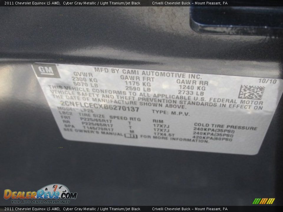2011 Chevrolet Equinox LS AWD Cyber Gray Metallic / Light Titanium/Jet Black Photo #28