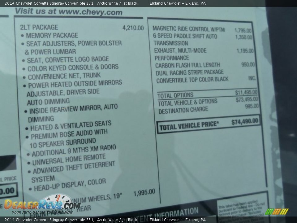 2014 Chevrolet Corvette Stingray Convertible Z51 Window Sticker Photo #14