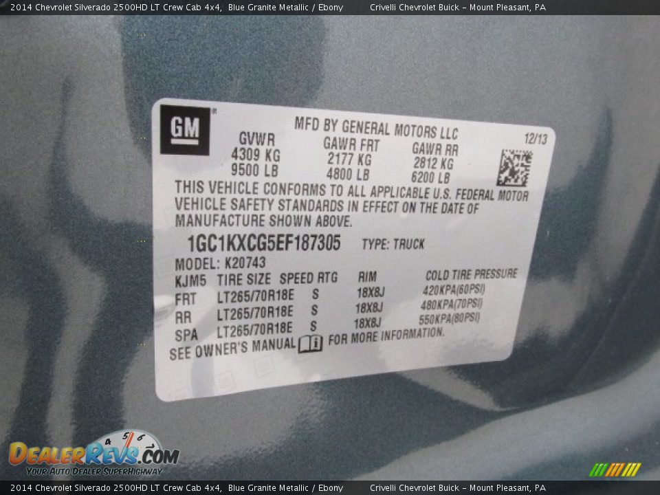 2014 Chevrolet Silverado 2500HD LT Crew Cab 4x4 Blue Granite Metallic / Ebony Photo #20