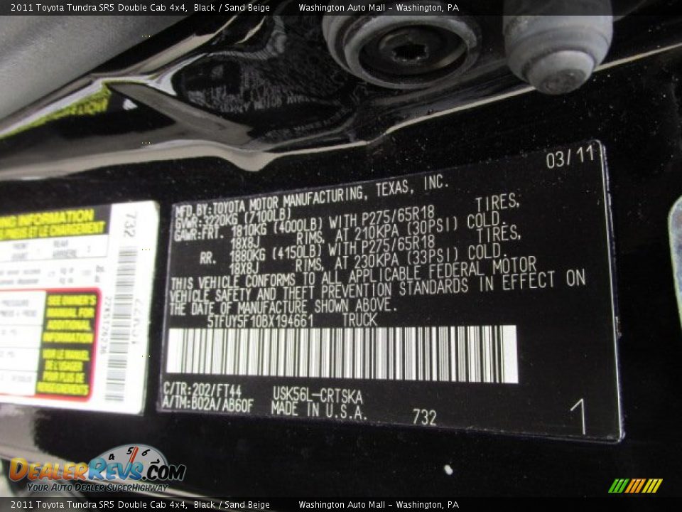 2011 Toyota Tundra SR5 Double Cab 4x4 Black / Sand Beige Photo #19