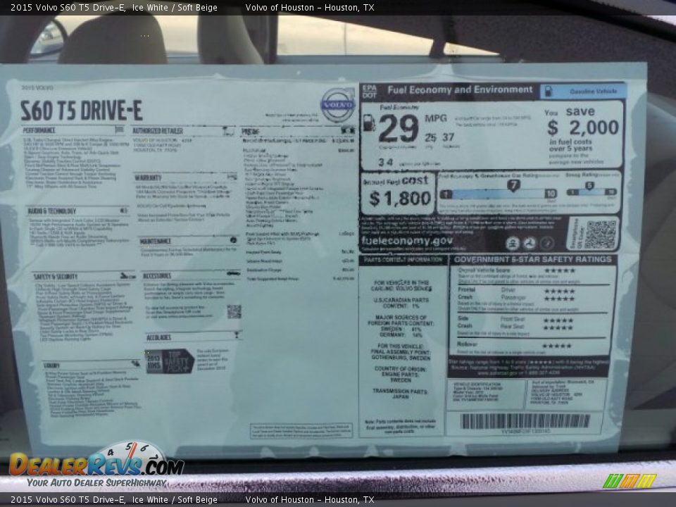 2015 Volvo S60 T5 Drive-E Ice White / Soft Beige Photo #30