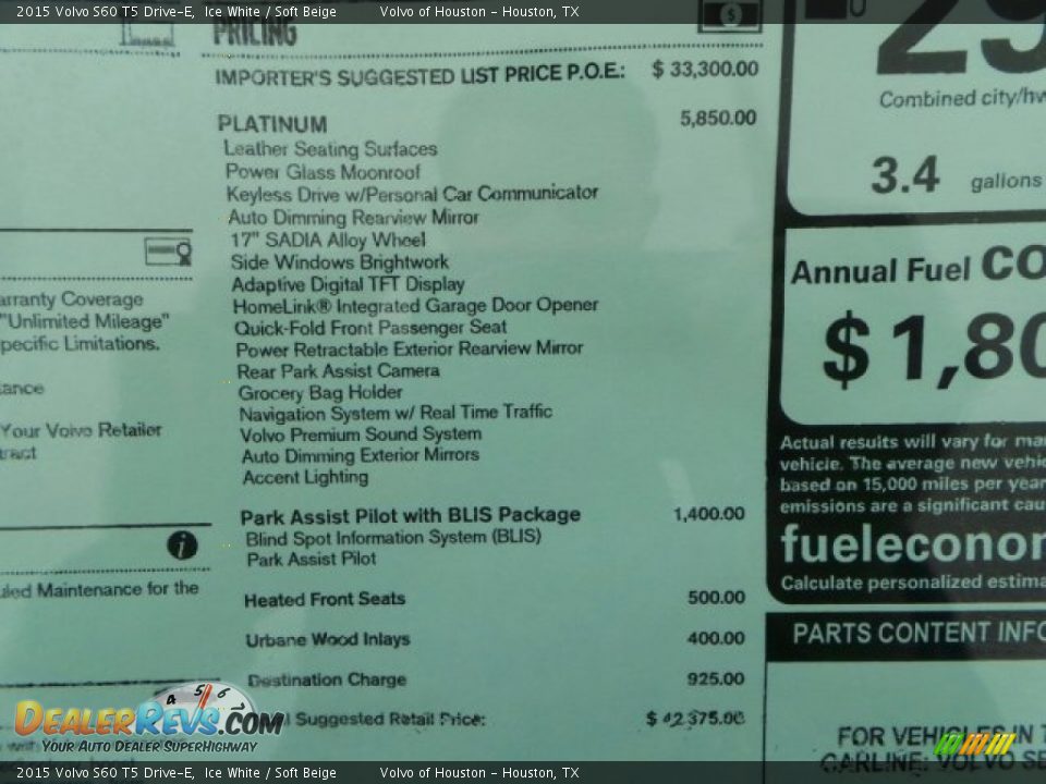 2015 Volvo S60 T5 Drive-E Ice White / Soft Beige Photo #31